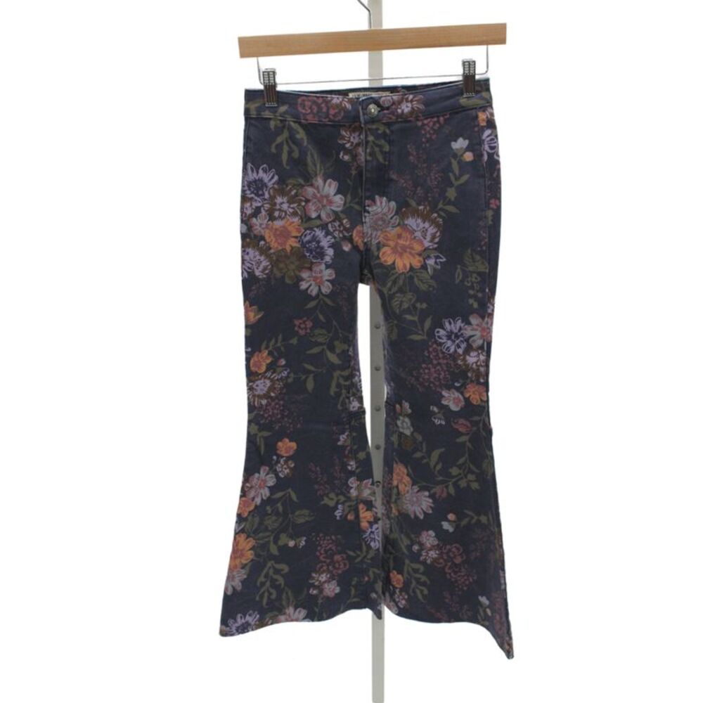 We The Free Womens Dark Blue Floral High Rise Button Jeans Bohemian Size 26